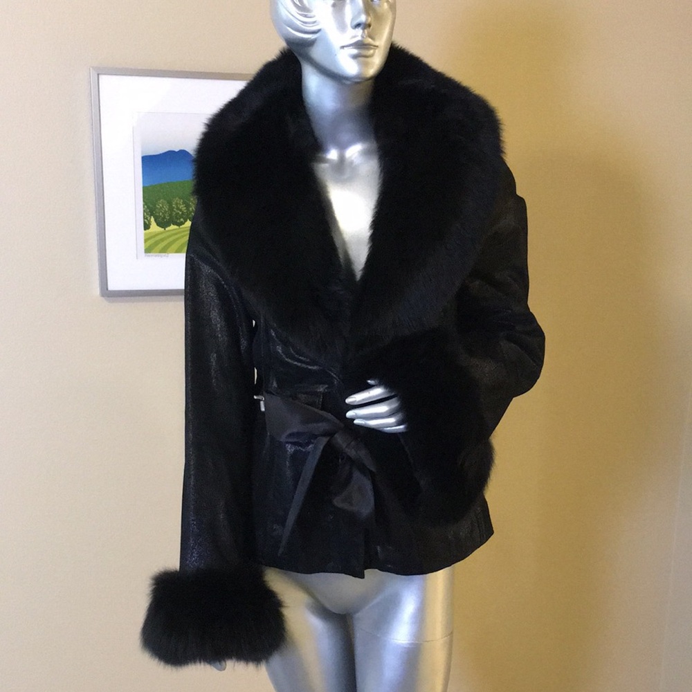 VERO MODA | Leather Jacket With Fox Fur Collar & Cuffs